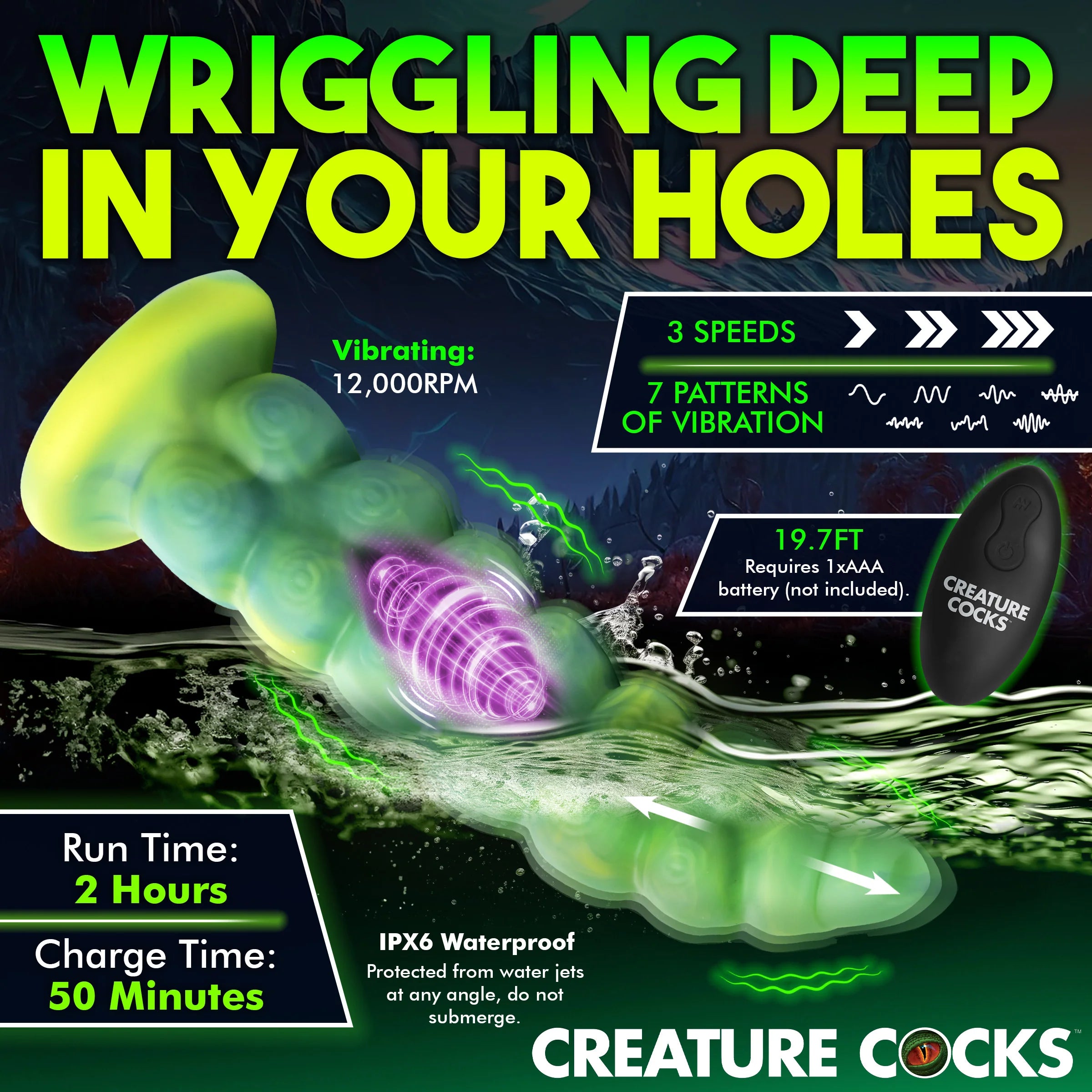 Squirmer Thrusting & Vibrating Silicone Dildo