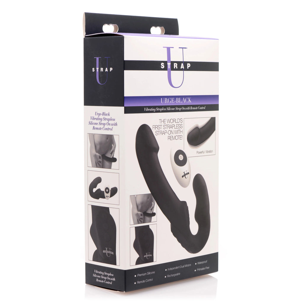 Urge Silicone Strapless Strap On With Remote- Black