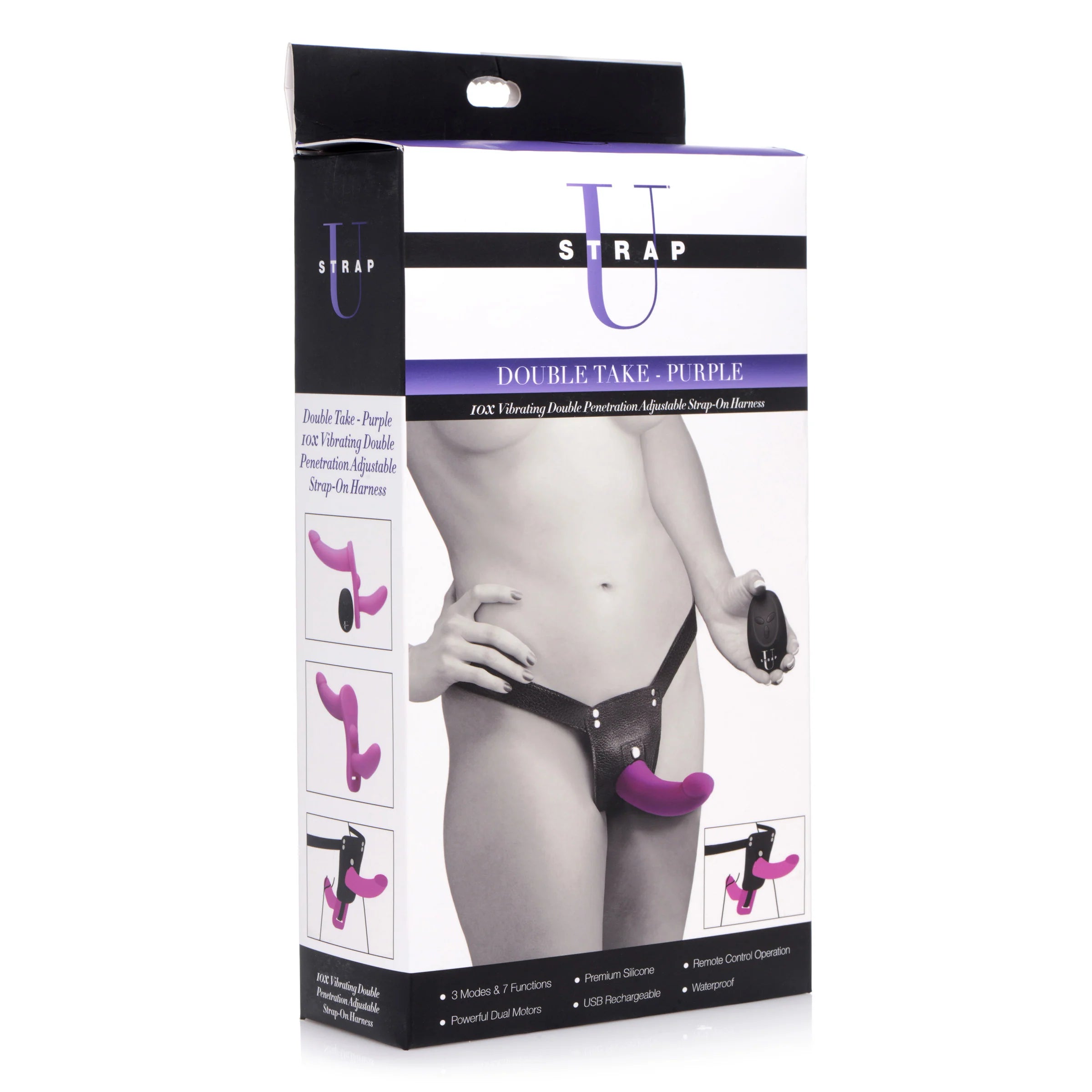 Double Take 10X Double Penetration Vibrating Strap-on Harness - Purple