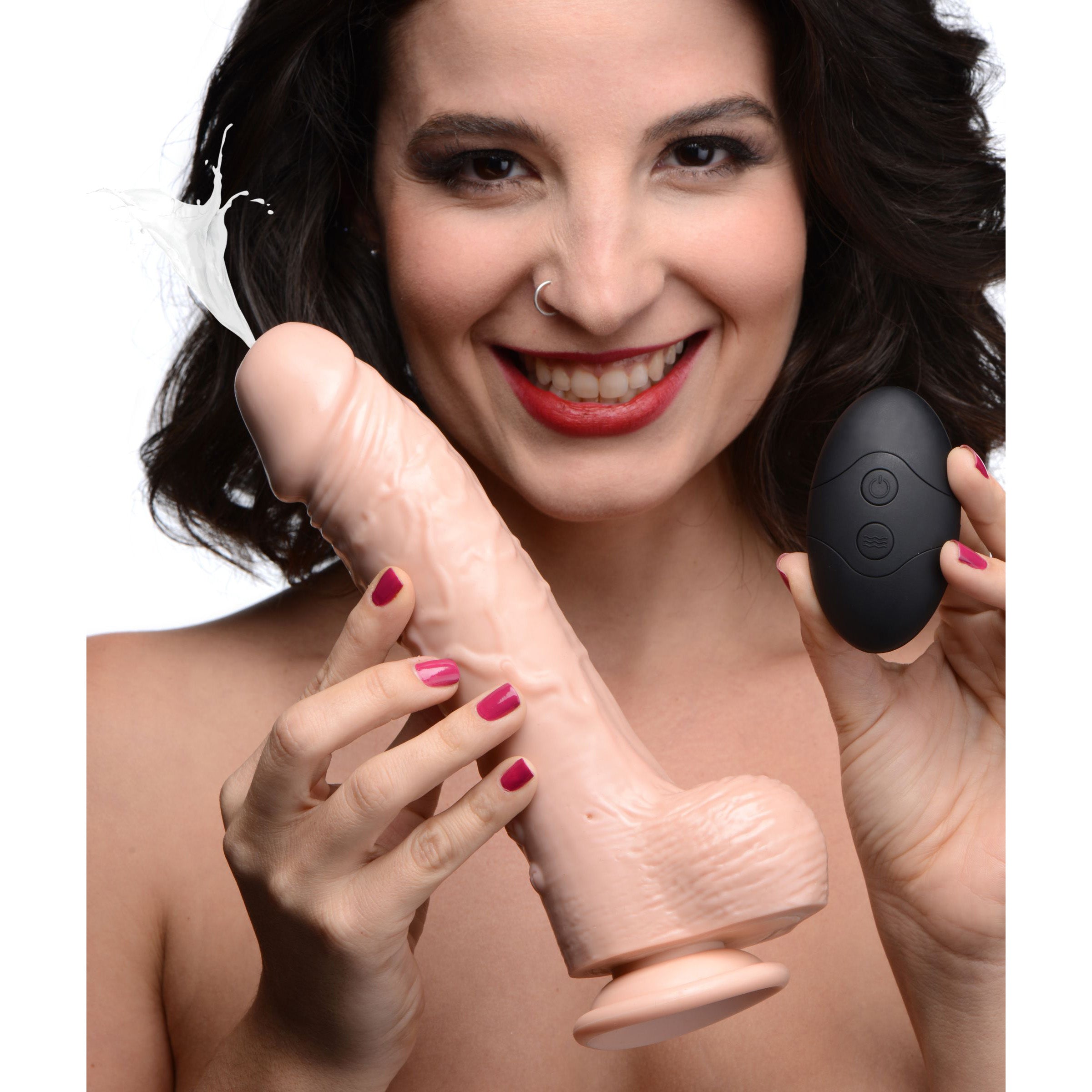 Loadz 8.5 Inch Vibrating Squirting Dildo w- Remote - Light