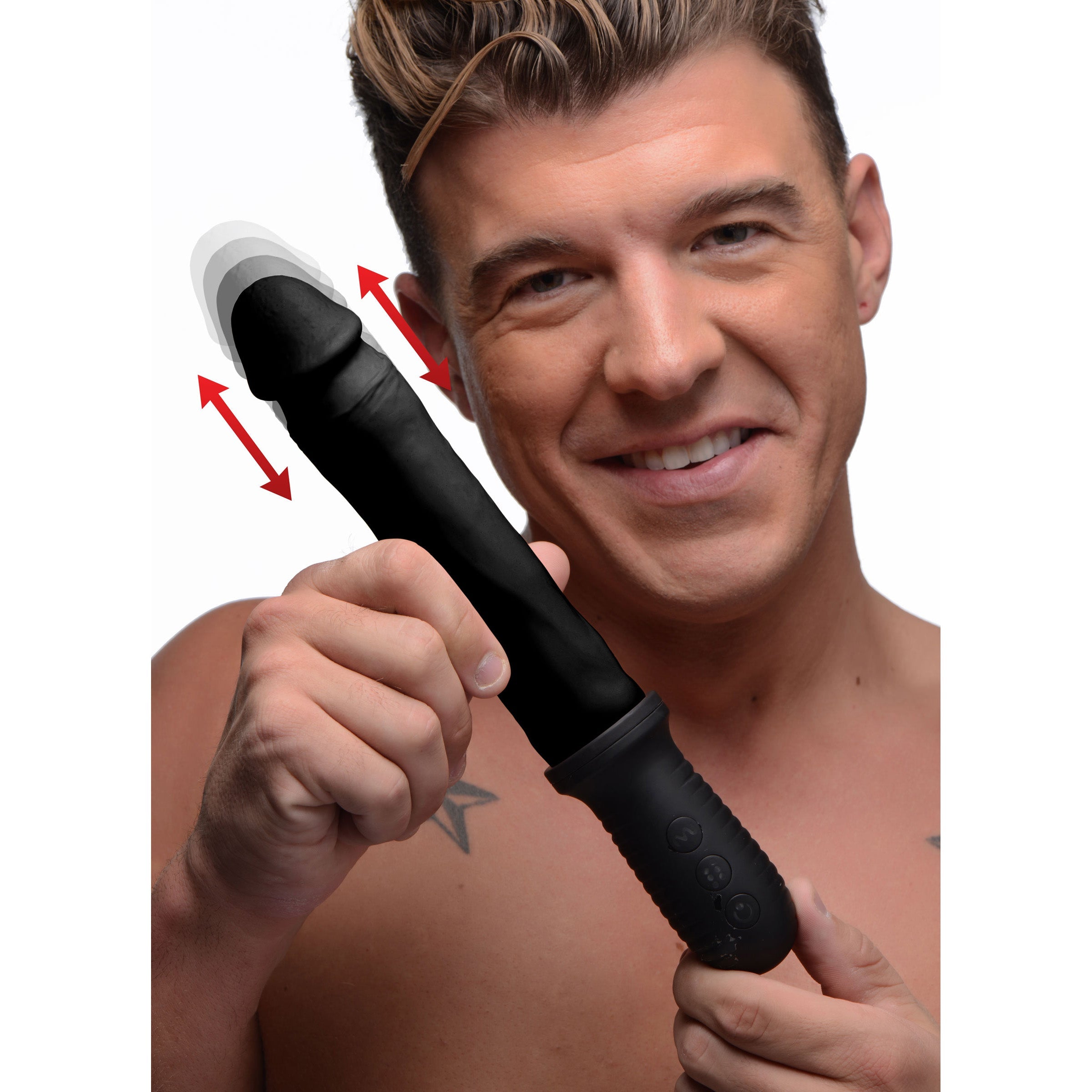 8X Auto Pounder Vibrating and Thrusting Dildo with Handle - Black