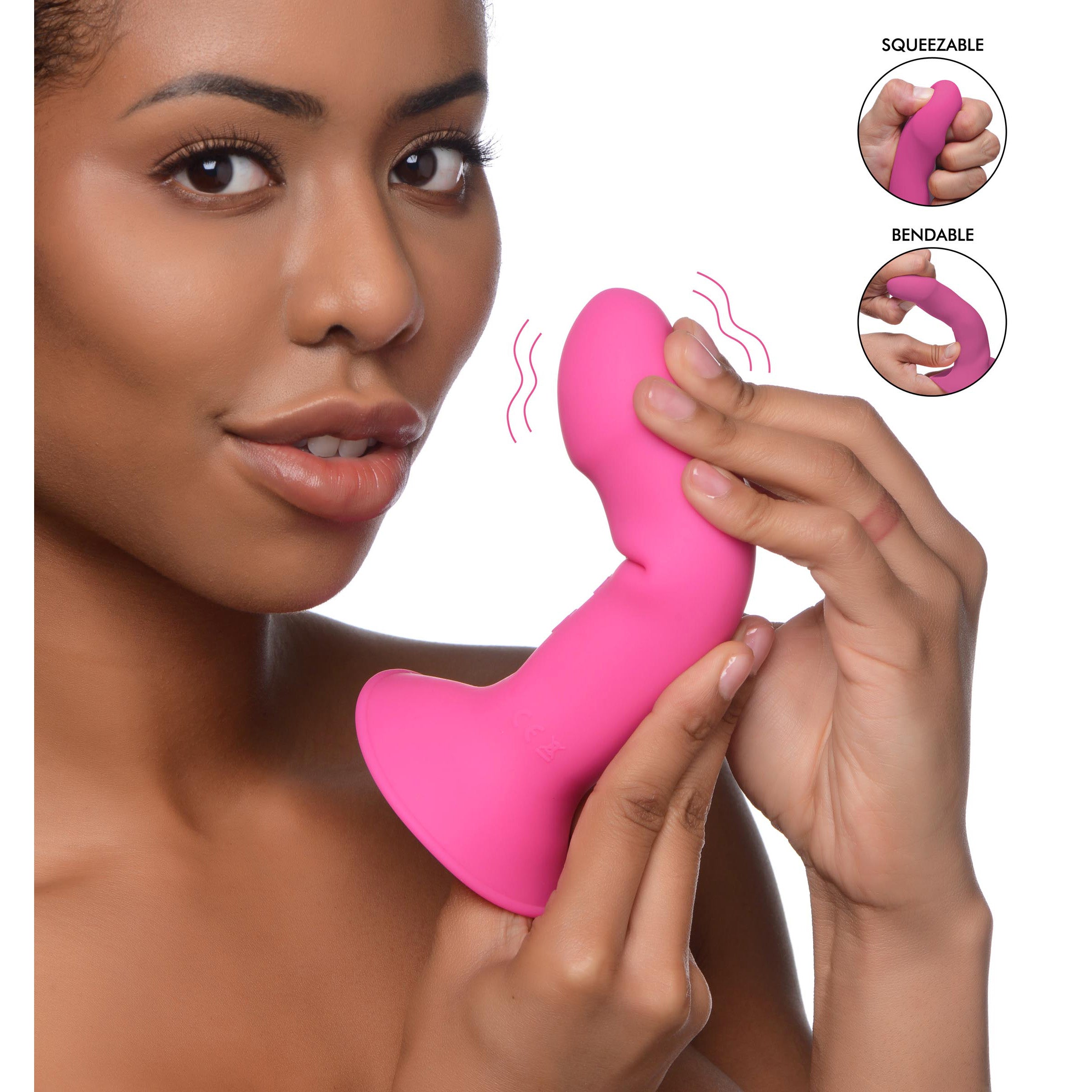 10X Squeezable Vibrating Dildo - Pink