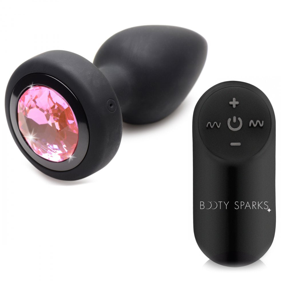 28X Silicone Vibrating Pink Gem Anal Plug w- Remote - Small