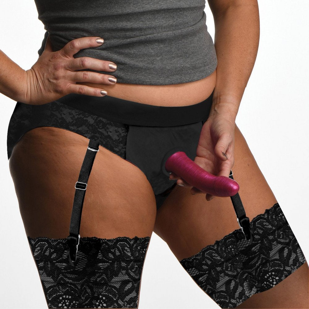 Laced Seductress 2XL-3XL Lace Crotchless Panty Harness w- Garter Straps