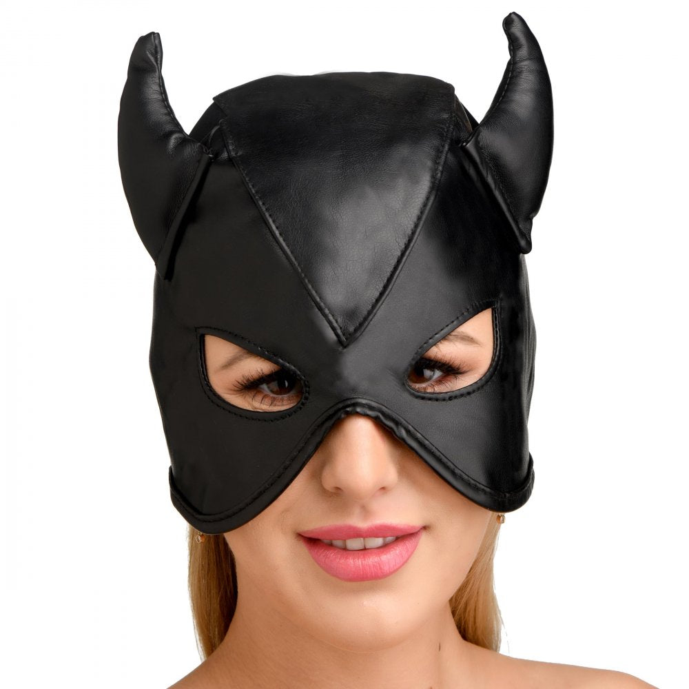 Dungeon Demon Bondage Hood with Horns