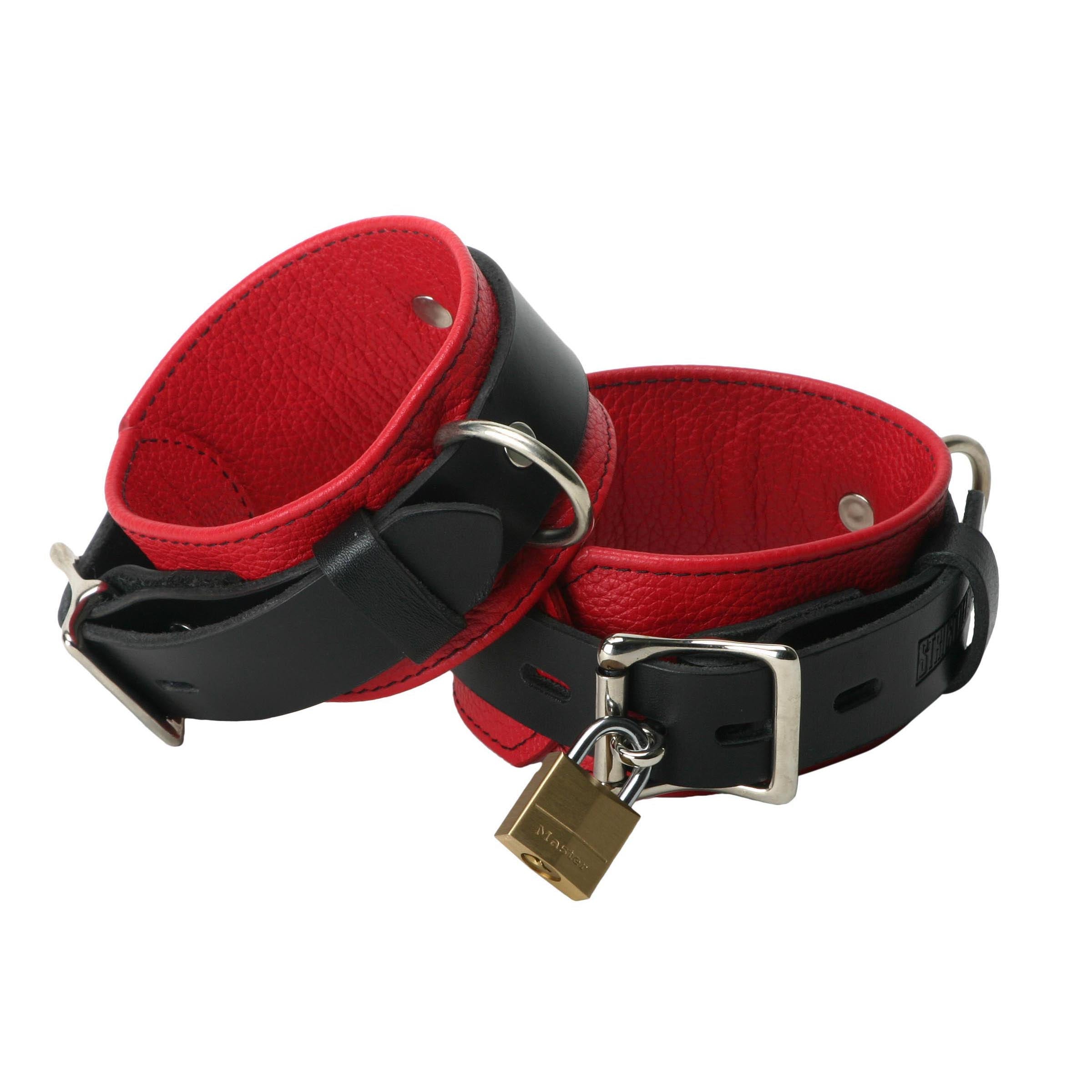 Strict Leather Deluxe Black and Red Locking Cuffs